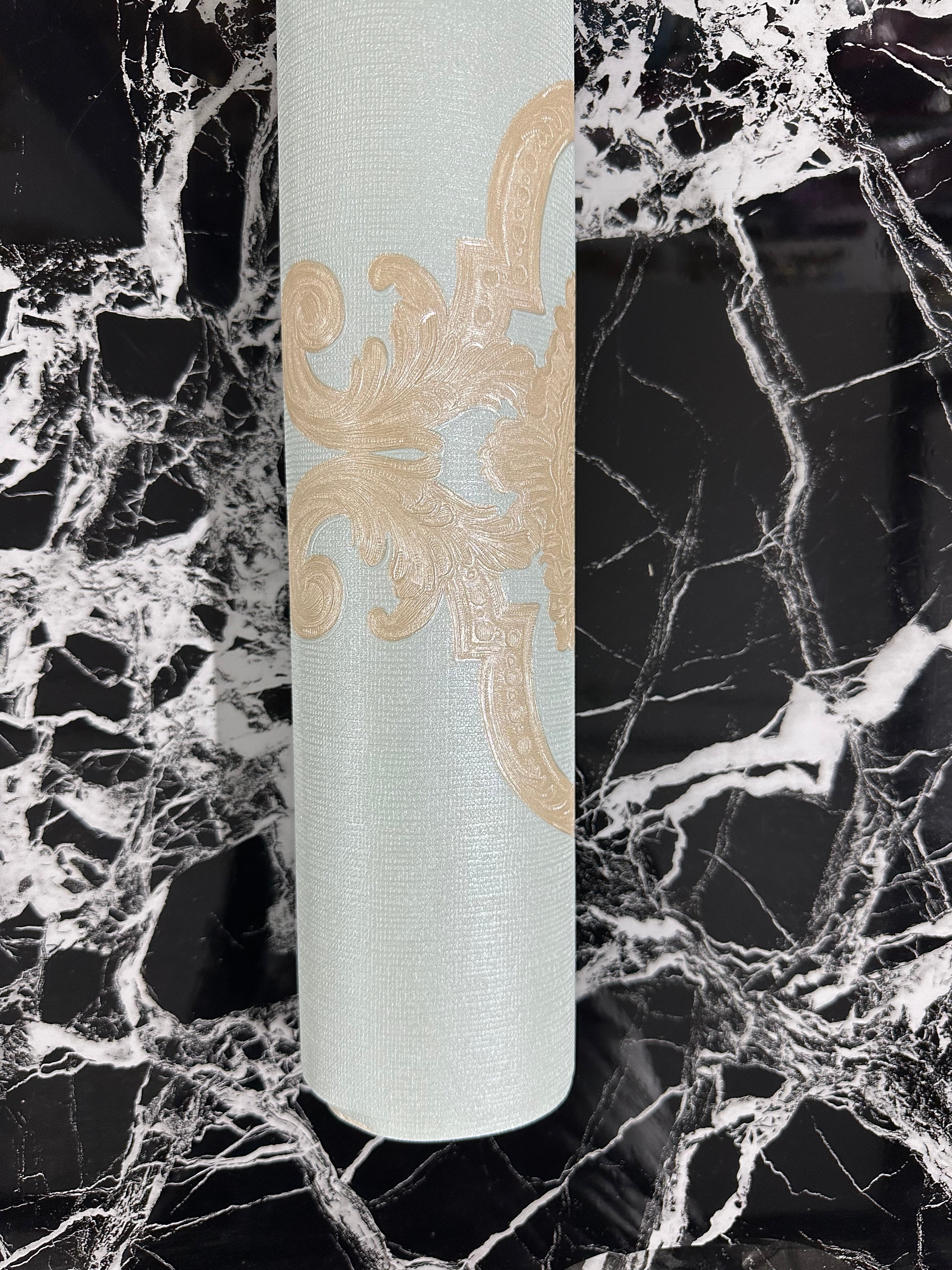 Letër muri blu me shkëlqim dhe detaje blu