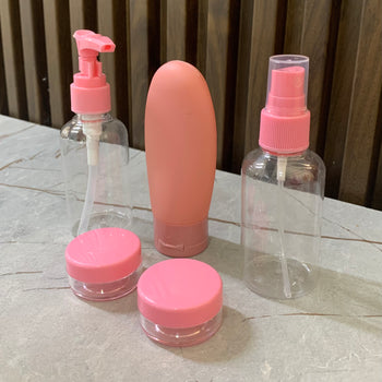 Set me 5 pjesë rozë me shishe udhetimi