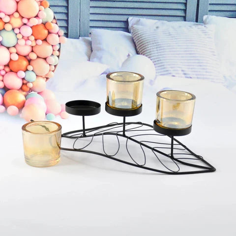 Shandan metalik në formë gjethe me 3 mbajtëse qelqi