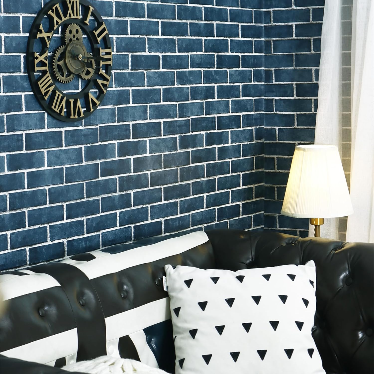 Letër muri ngjyrë blu me dizenjo tullash