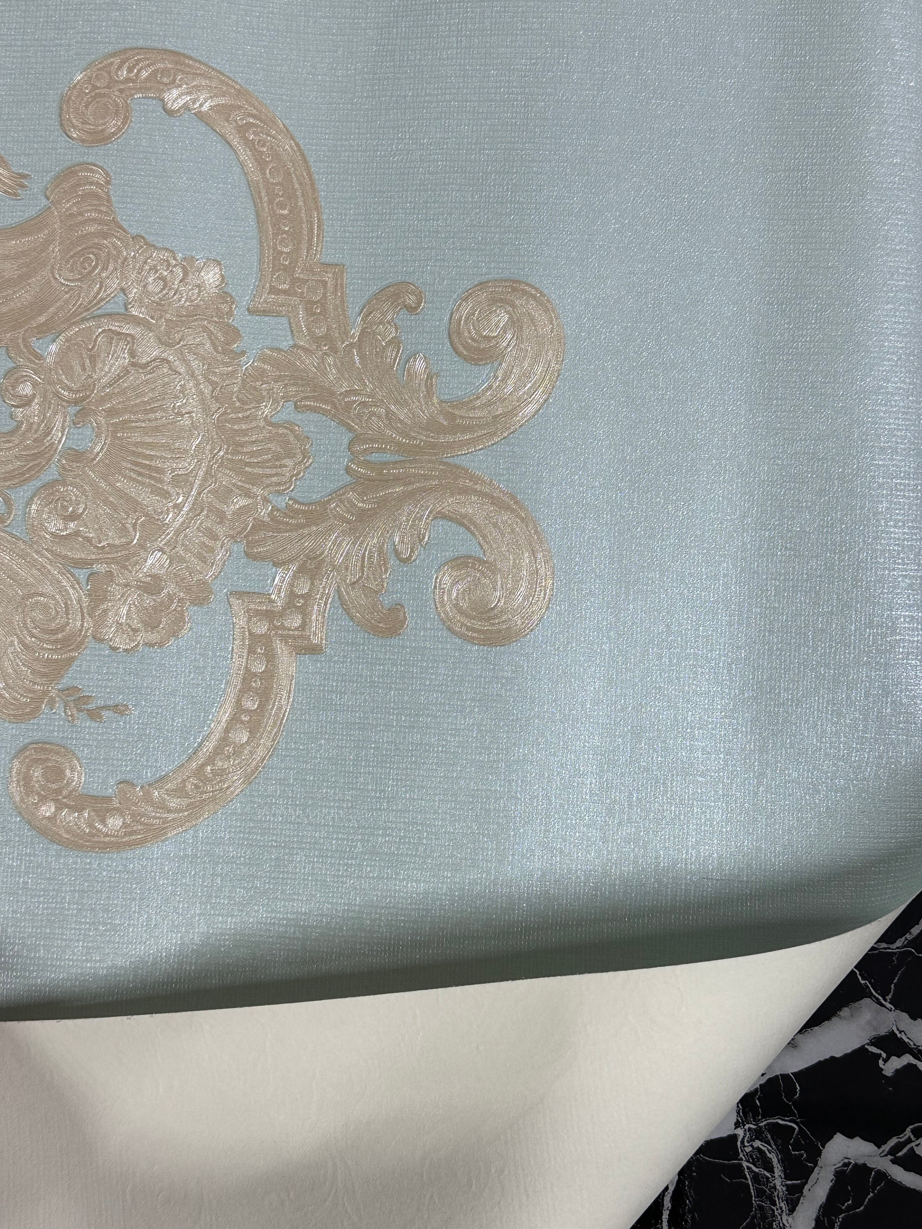 Letër muri blu me shkëlqim dhe detaje blu