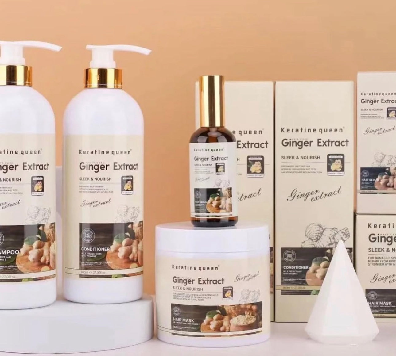 Shampo, balsam, vaj me xhinxher për flokë Keratine Queen