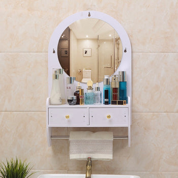 Pasqyrë muri me raft organizues për tualetin