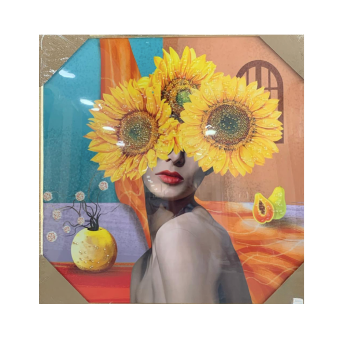 Pikturë me luledielli dhe gura zbukurues