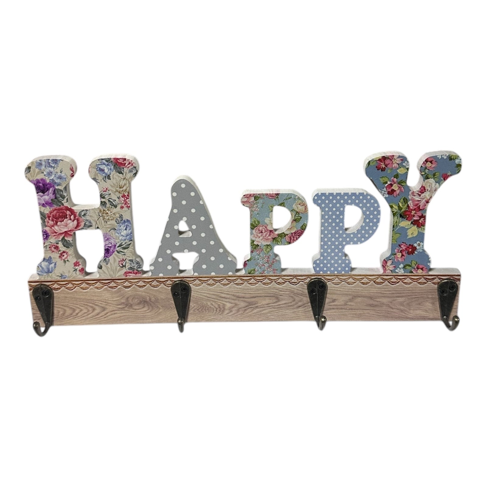 Varëse rrobash murale me shkrim “Happy” dhe 4 hapësira