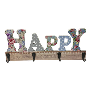 Varëse rrobash murale me shkrim “Happy” dhe 4 hapësira