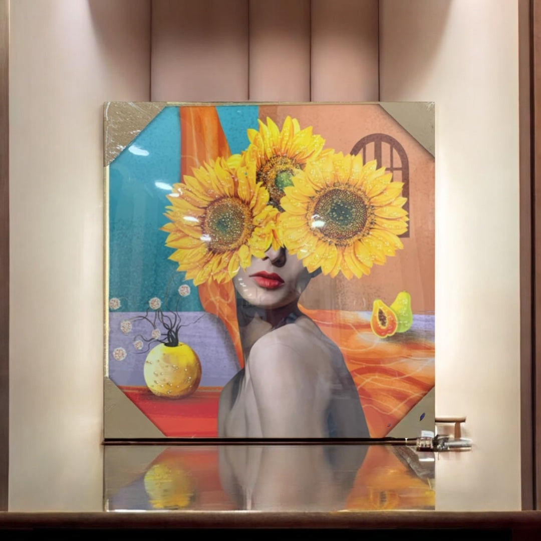 Pikturë me luledielli dhe gura zbukurues