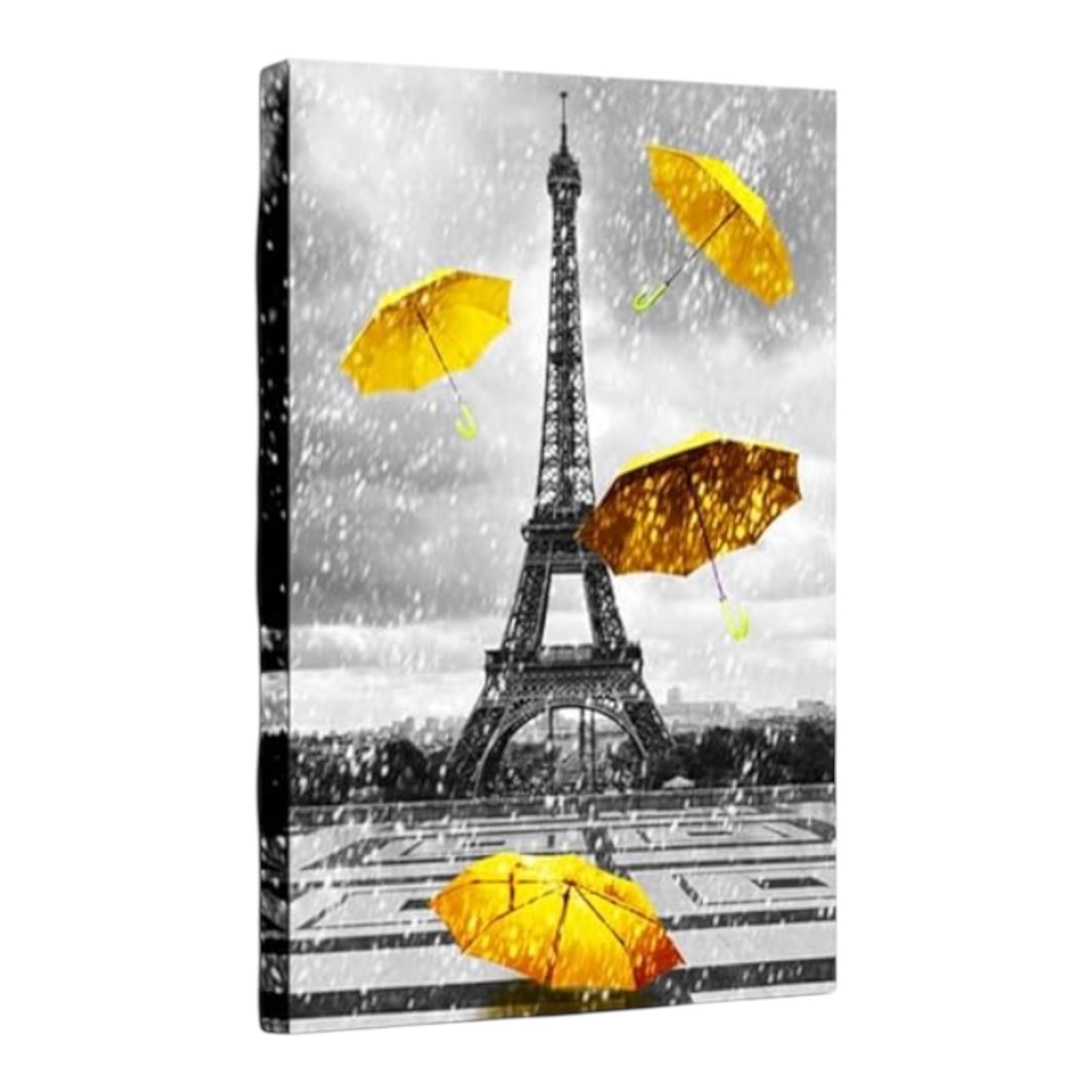 Kanavasë me foton e Parisit dhe çadra të verdha