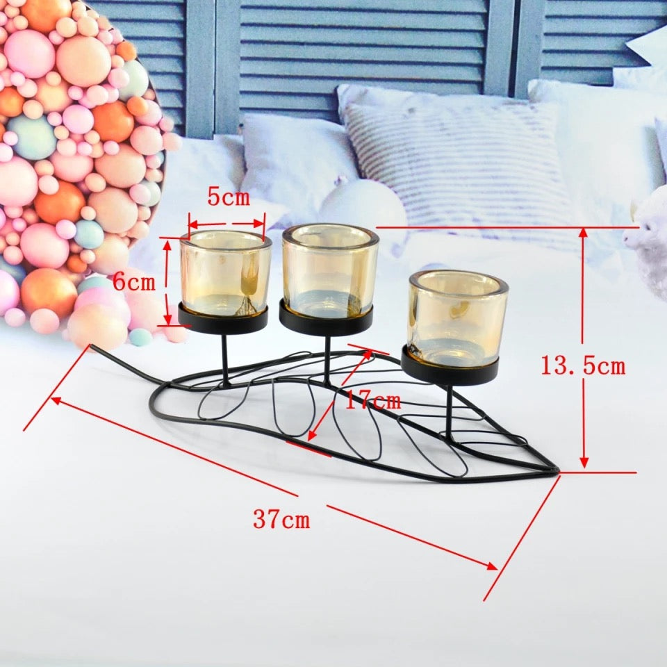 Shandan metalik në formë gjethe me 3 mbajtëse qelqi