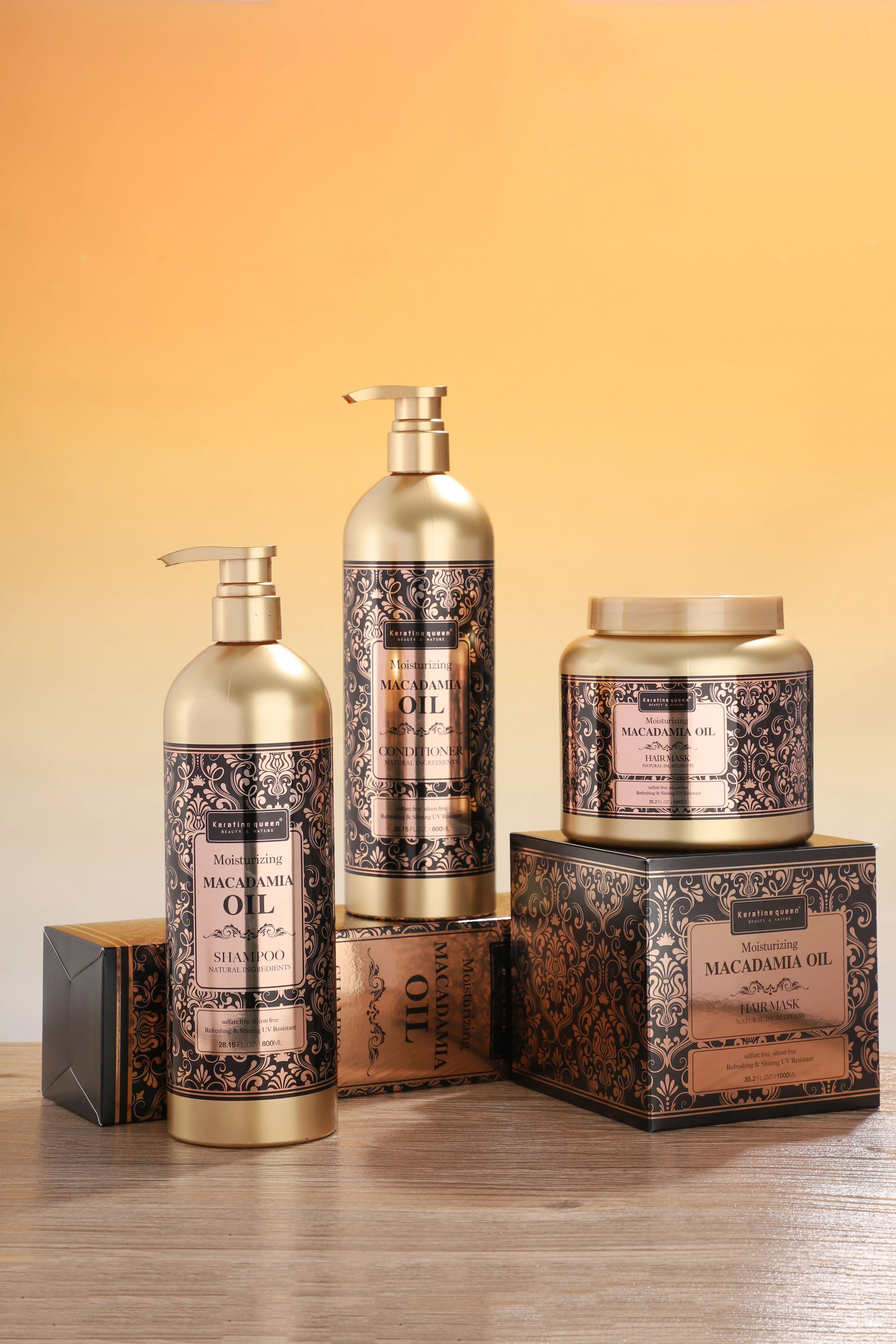 Shampo, zbutës dhe maskë flokësh nga Keratine Queen “Macadamia Oil”