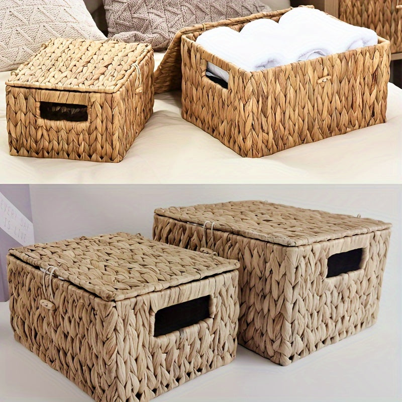 Set me 3 shporta kashte organizuese drejtkëndore me kapak e dorezë