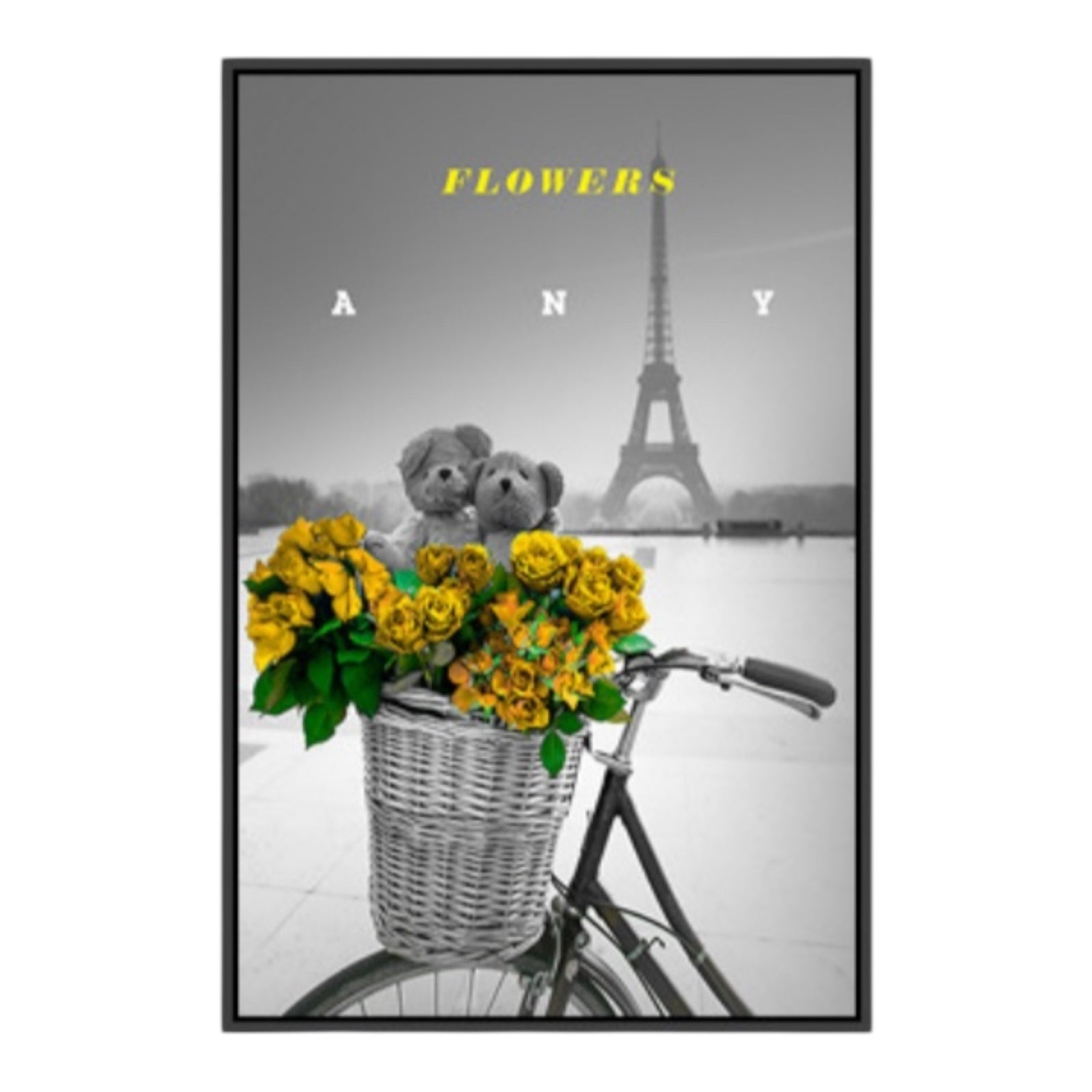 Kanavasë me kornizë gold me arush dhe lule të verdha