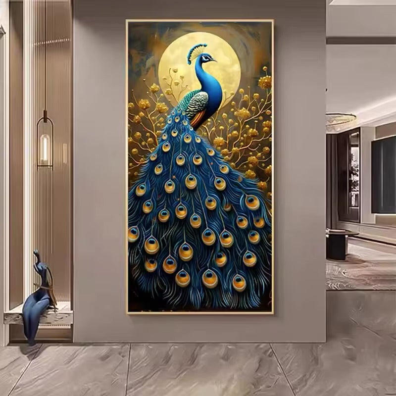 Pikturë me pallua e ngjyra blu me të verdhë, me kornizë gold