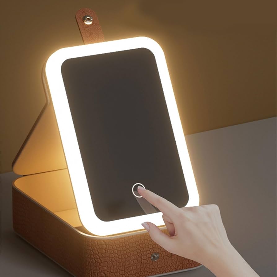 Çantë kozmetike me pasqyrë e dritë LED me disa ndarje