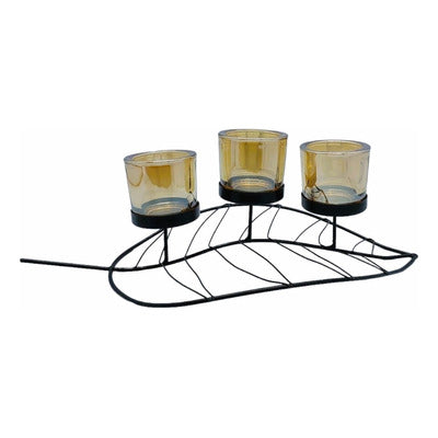 Shandan metalik në formë gjethe me 3 mbajtëse qelqi