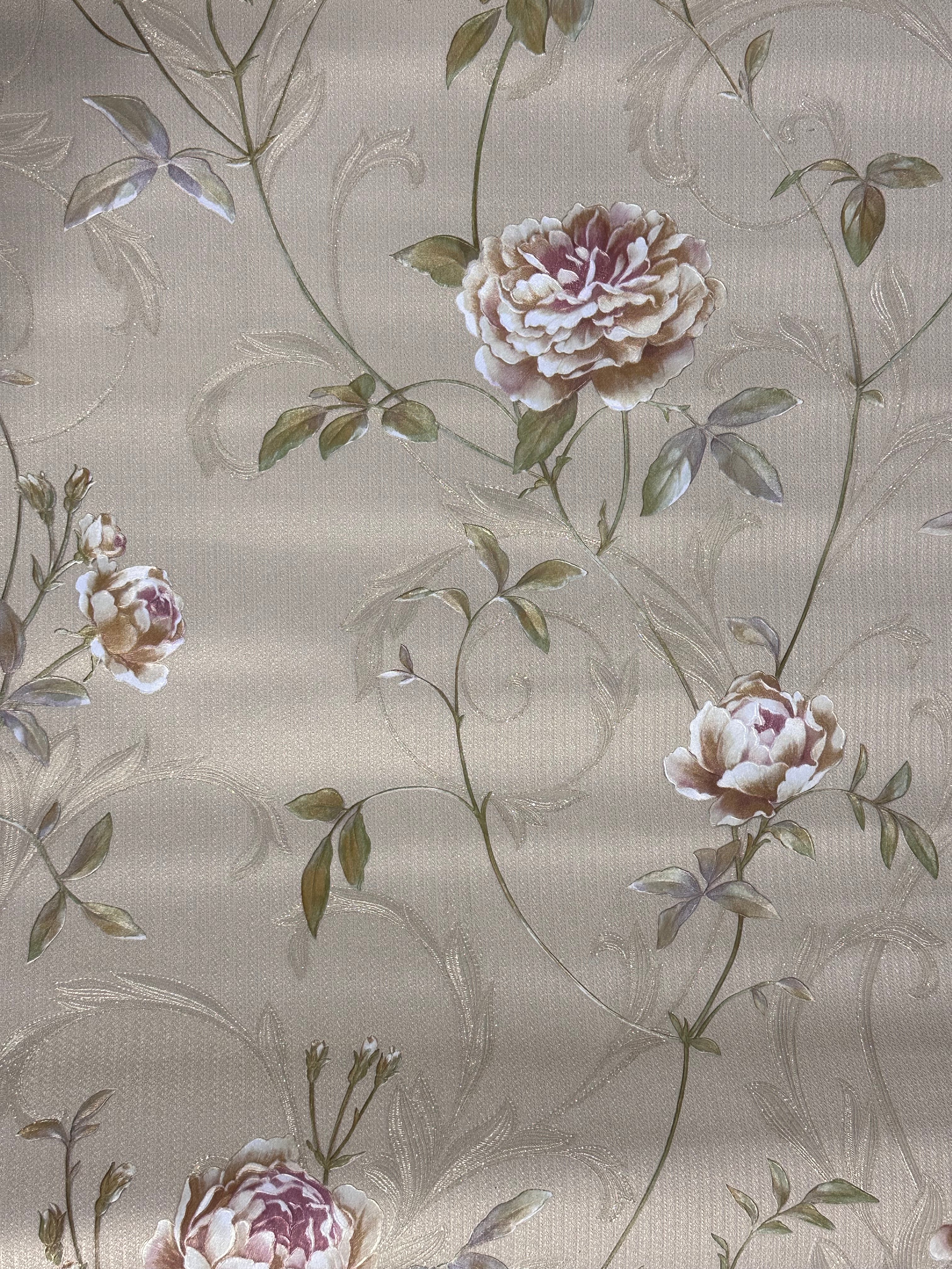 Letër muri gold me trëndafil dhe degë