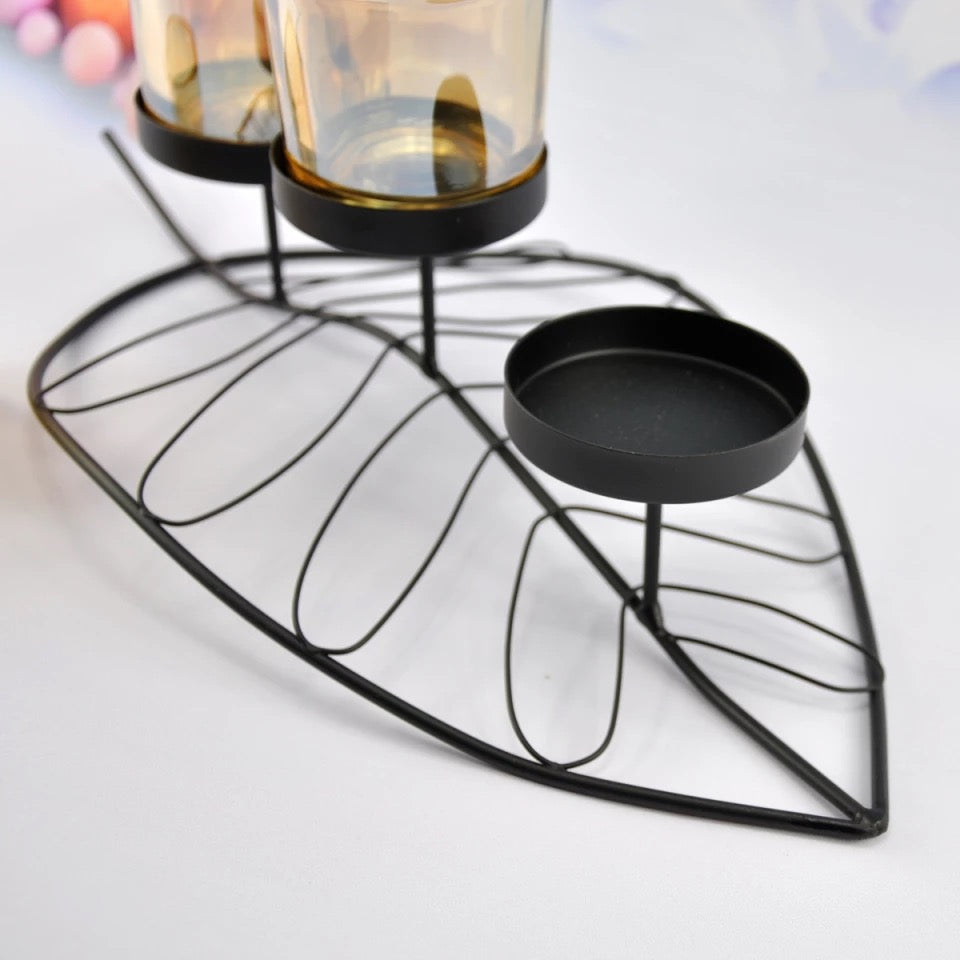 Shandan metalik në formë gjethe me 3 mbajtëse qelqi