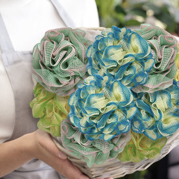 Sfungjer dushi në formë lule me nuancë 2 ngjyrash, rrjetë