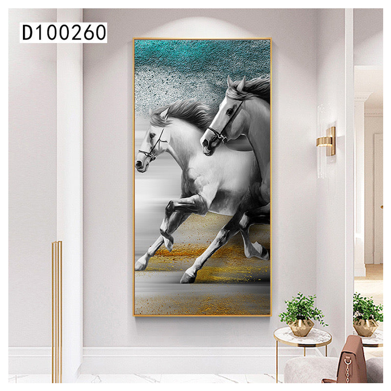 Pikturë me kornizë gold me kuaj të bardhë