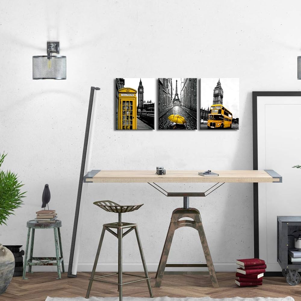 Kanavasë me foton e Londrës në ngjyrë të verdhë