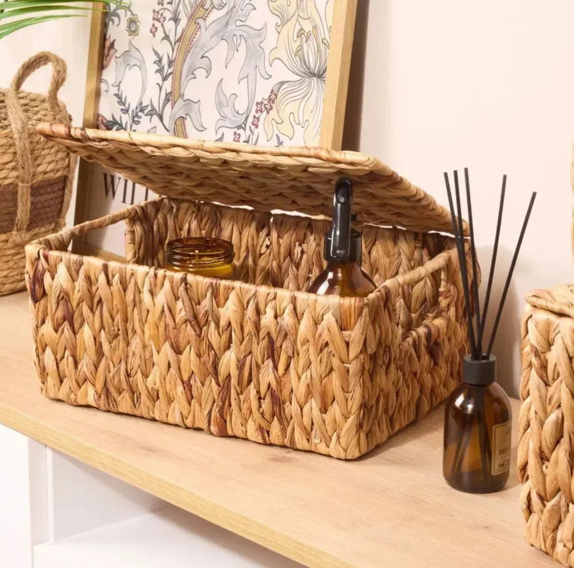 Set me 3 shporta kashte organizuese drejtkëndore me kapak e dorezë