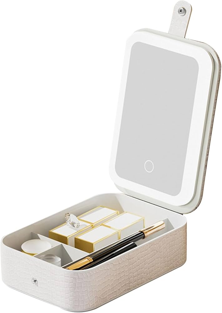 Çantë kozmetike me pasqyrë e dritë LED me disa ndarje