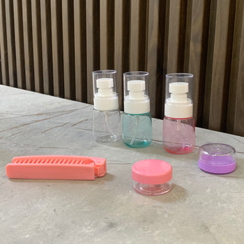 Set me 6 pjesë shishe udhëtimi e krehër