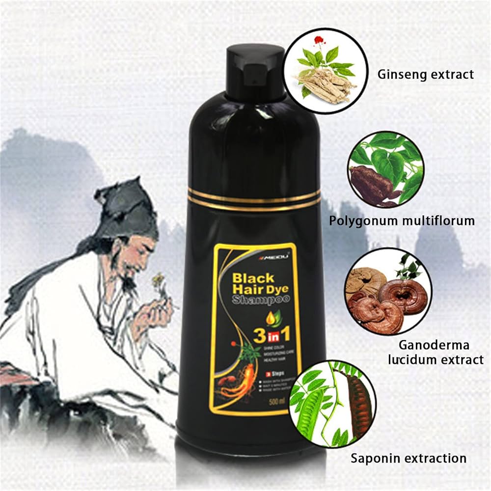 Shampo color me efekt zbutës për flokët 3-në-1 ngjyrë e zezë