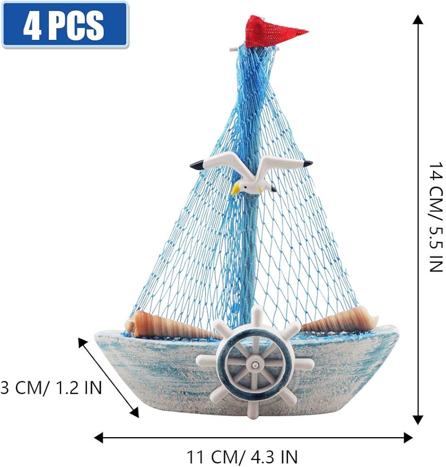 Varkë e vogël druri për zbukurim me motive detare rrjete dhe guraleca