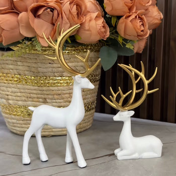 Statuja të vogla me drerë të bardhë me brirë gold