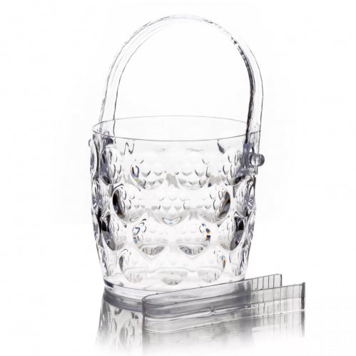 Kovë transparente me dizenjo rrethore për të mbajtur akullin me kapëse