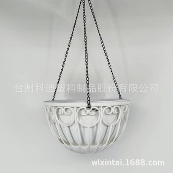 Vazo lulesh plastike gjysëmrrethore me zinxhir e bardhë