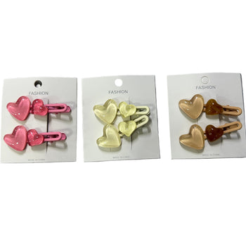 Kapëse flokësh me forma zemre, set 2 copë në ngjyra pastel