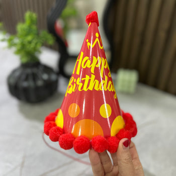 Kapelë feste “Happy Birthday” me pompone dekorative
