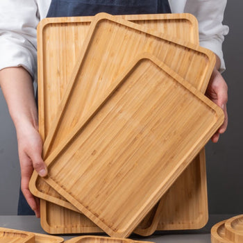 Set me 3 tabaka bamboo në formë drejtkëndore me cepat e rrumbullakosur