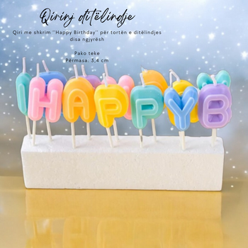 Qirinj shumëngjyrësh për tortën me shkrim ' Happy Birthday'