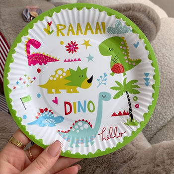 Pjatë për ditëlindje me dinosaur, set 10 copë, 18cm