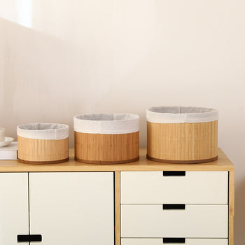 Shporta bamboo multifunksionale, në formë rrethore, set 3 copë