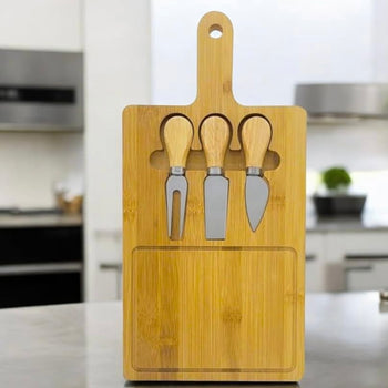 Pjatë druri antipaste me 3 thika (Cheese Board & Knife Set)