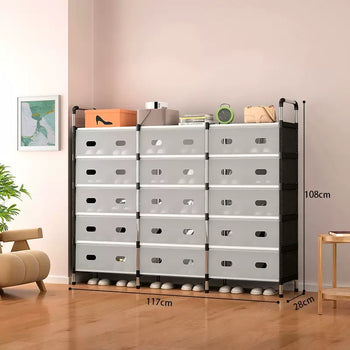 Organizues modular me rafte plastike për rroba dhe këpucë