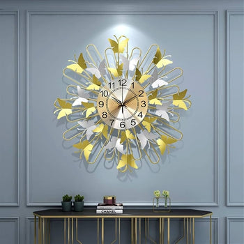 Orë muri me flutura gold dhe të bardhë