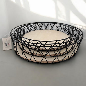 Set me 3 shporta rrethore metalike me bazament druri