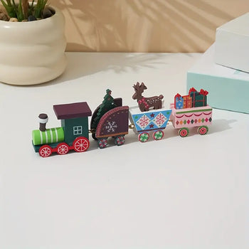 Tren i vogël dekorativ me tre vagona me motive festive