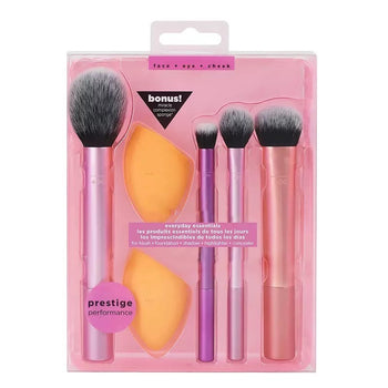 Furçe dhe sponge për makeup, set 4+2 (blush/ faundation/ shadow/ highlighter/ concealer)