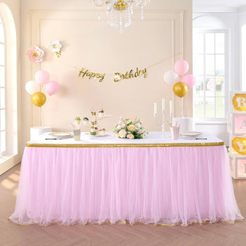 Fund dekorativ për tavolinë me tyl (table skirt)