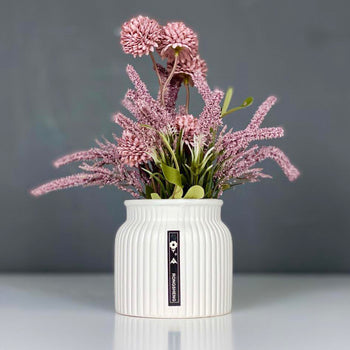 Vazo dekorative qeramike rrethore me lule fushe lejla