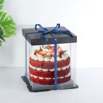 Kuti transparente për torta me kapak dhe fjongo