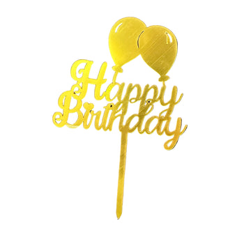 Dekor për tortë “Happy Birthday” gold me balona