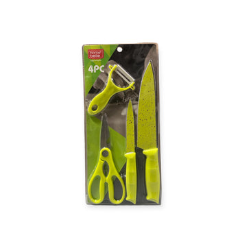 Set me 4 pjesë: Gërshërë kuzhine, 2 thika të përmasave të ndryshme, qëruese perimesh