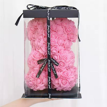 Arush me trëndafila në kuti transparente me shirit Just for you